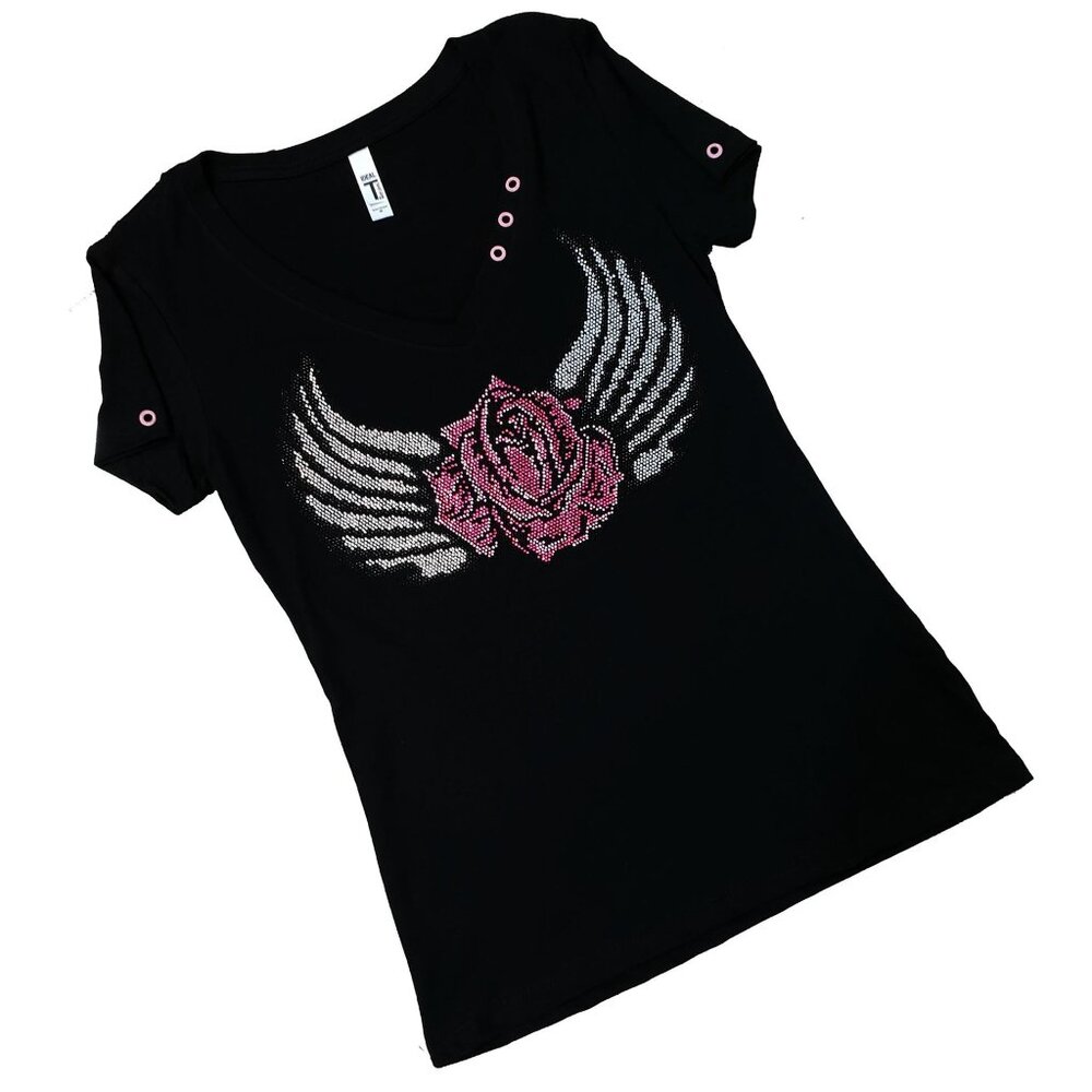 Angel Rose Women's Black V-neck Tee